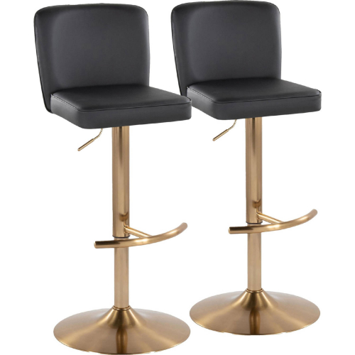 Henry Adjustable Swivel Bar Stool in Gold & Black Leatherette (Set of 2)
